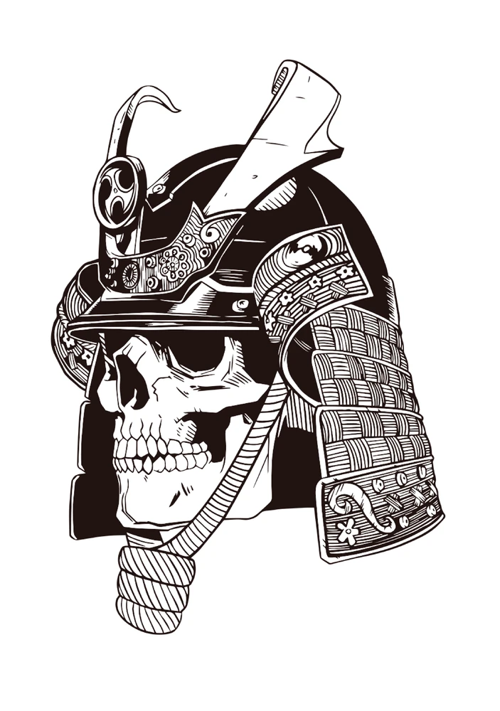 Samurai Helmet Vector Design Images, Tattoo Of Human Skull In Japan Samurai  Helmet Isolated On White, Skull, War, Vintage PNG Image For Free Download